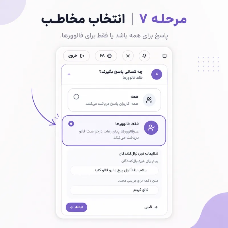 انتخاب نوع فعال‌سازی قانون بین کلمات کلیدی خاص و هر پیامی